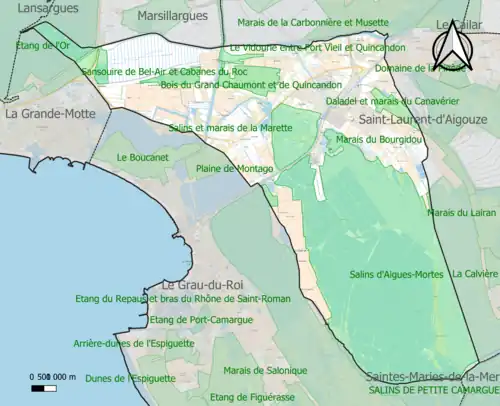 Carte des ZNIEFF de type 1 sur la commune.