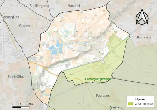 Carte de la ZNIEFF de type 2 sur la commune.