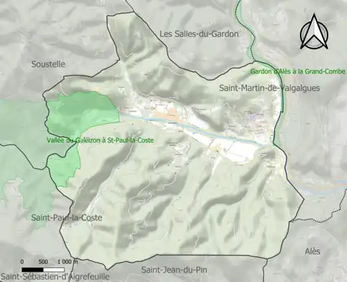 Carte des ZNIEFF de type 1 sur la commune.