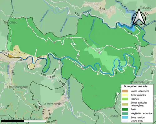 Carte en couleurs présentant l'occupation des sols.