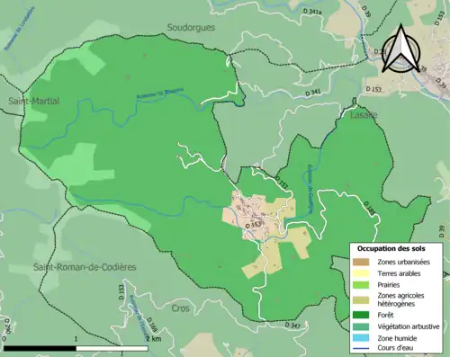 Carte en couleurs présentant l'occupation des sols.