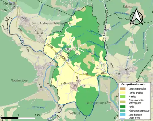 Carte en couleurs présentant l'occupation des sols.