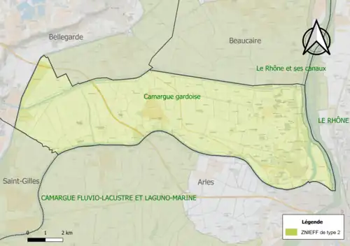 Carte des ZNIEFF de type 2 sur la commune.