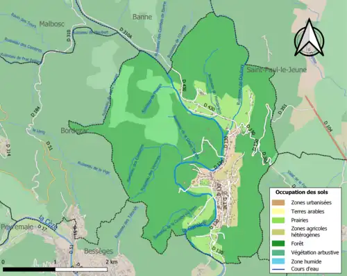 Carte en couleurs présentant l'occupation des sols.