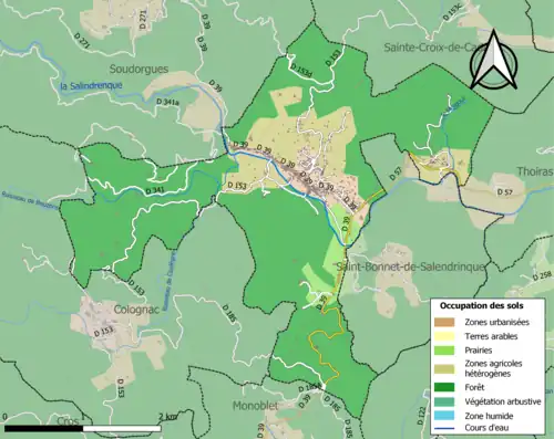 Carte en couleurs présentant l'occupation des sols.