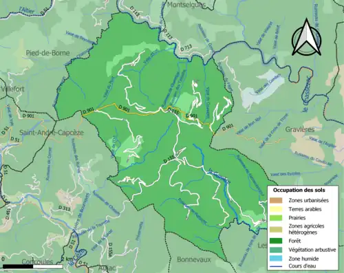 Carte en couleurs présentant l'occupation des sols.