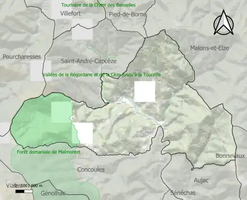 Carte des ZNIEFF de type 1 sur la commune.