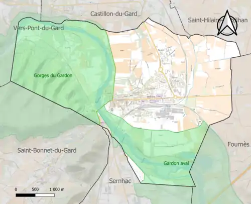 Carte des ZNIEFF de type 1 sur la commune.