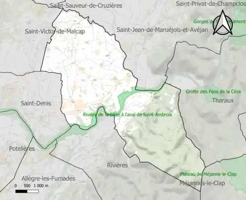Carte de la ZNIEFF de type 1 sur la commune.