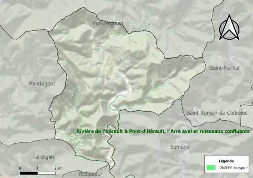 Carte des ZNIEFF de type 1 sur la commune.