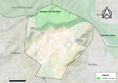 Carte de la ZNIEFF de type 1 sur la commune.