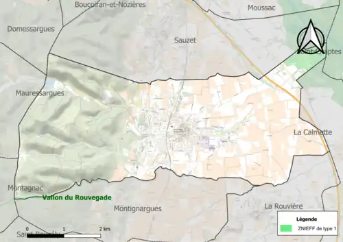 Carte des ZNIEFF de type 1 sur la commune.