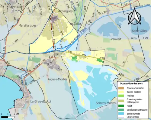 Carte en couleurs présentant l'occupation des sols.
