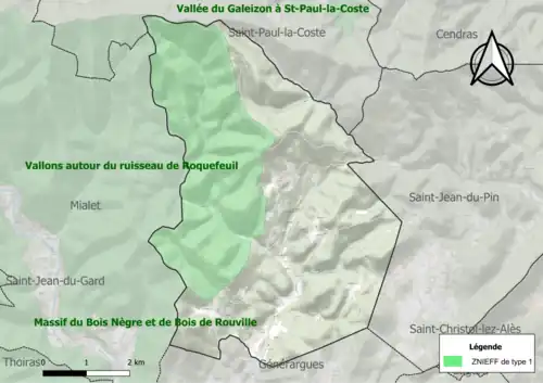 Carte de la ZNIEFF de type 1 sur la commune.