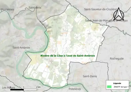 Carte de la ZNIEFF de type 1 sur la commune.
