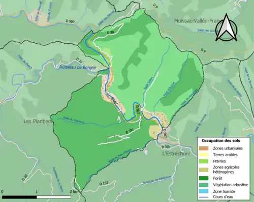 Carte en couleurs présentant l'occupation des sols.
