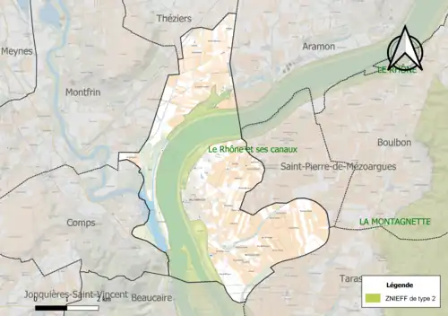 Carte de la ZNIEFF de type 2 sur la commune.