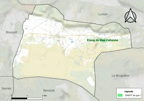Carte de la ZNIEFF de type 1 sur la commune.