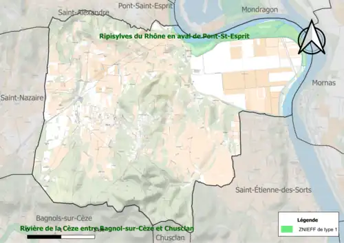 Carte de la ZNIEFF de type 1 sur la commune.
