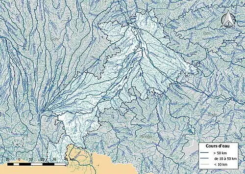 Carte de l'ensemble du réseau hydrographique de la Haute-Garonne.