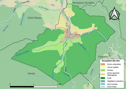 Carte en couleurs présentant l'occupation des sols.