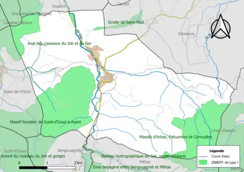 Carte des ZNIEFF de type 1 localisées sur la commune.
