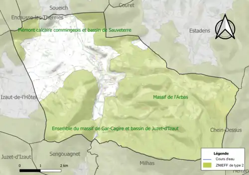 Carte des ZNIEFF de type 1 localisées sur la commune.