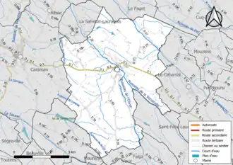 Carte en couleur présentant le réseau hydrographique de la commune