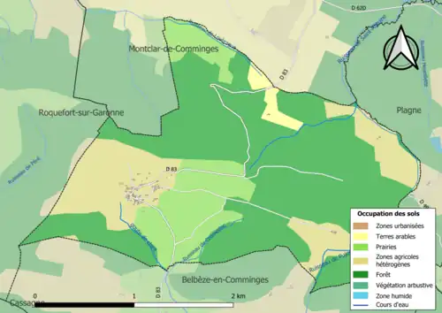 Carte en couleurs présentant l'occupation des sols.