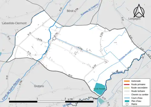 Carte en couleur présentant le réseau hydrographique de la commune