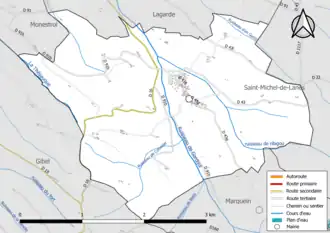 Carte en couleur présentant le réseau hydrographique de la commune