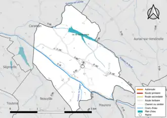 Carte en couleur présentant le réseau hydrographique de la commune