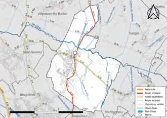 Carte en couleur présentant le réseau hydrographique de la commune