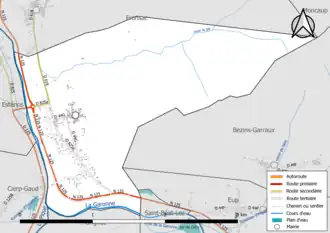 Carte en couleur présentant le réseau hydrographique de la commune