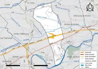 Carte en couleur présentant le réseau hydrographique de la commune