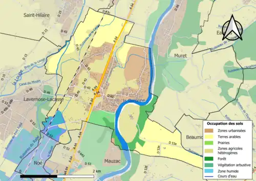 Carte en couleurs présentant l'occupation des sols.