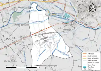 Carte en couleur présentant le réseau hydrographique de la commune