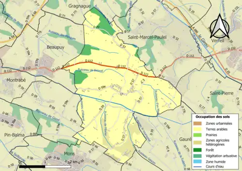 Carte en couleurs présentant l'occupation des sols.