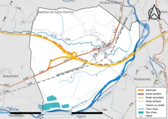 Carte en couleur présentant le réseau hydrographique de la commune