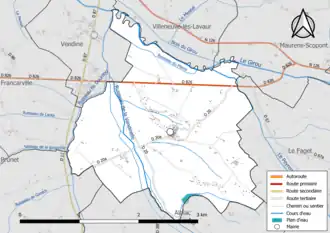Carte en couleur présentant le réseau hydrographique de la commune