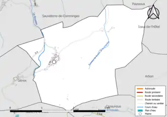 Carte en couleur présentant le réseau hydrographique de la commune