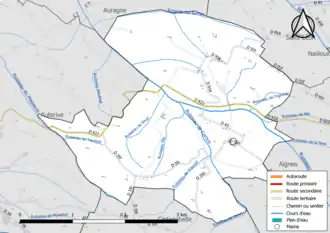Carte en couleur présentant le réseau hydrographique de la commune