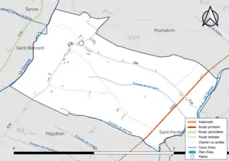Carte en couleur présentant le réseau hydrographique de la commune