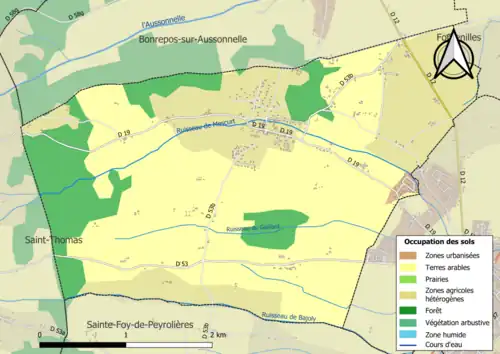 Carte en couleurs présentant l'occupation des sols.