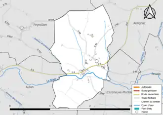 Carte en couleur présentant le réseau hydrographique de la commune