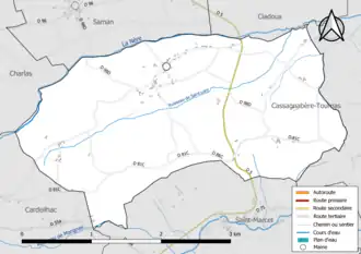 Carte en couleur présentant le réseau hydrographique de la commune