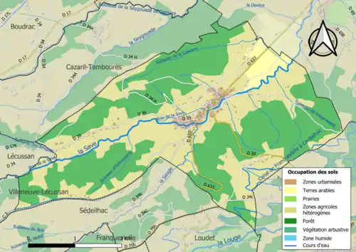 Carte en couleurs présentant l'occupation des sols.