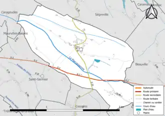 Carte en couleur présentant le réseau hydrographique de la commune