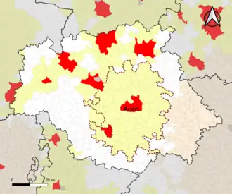 Localisation de l'aire d'attraction d'Auch dans le département du Gers.