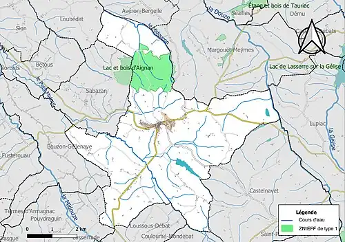 Carte de la ZNIEFF de type 1 sur la commune.